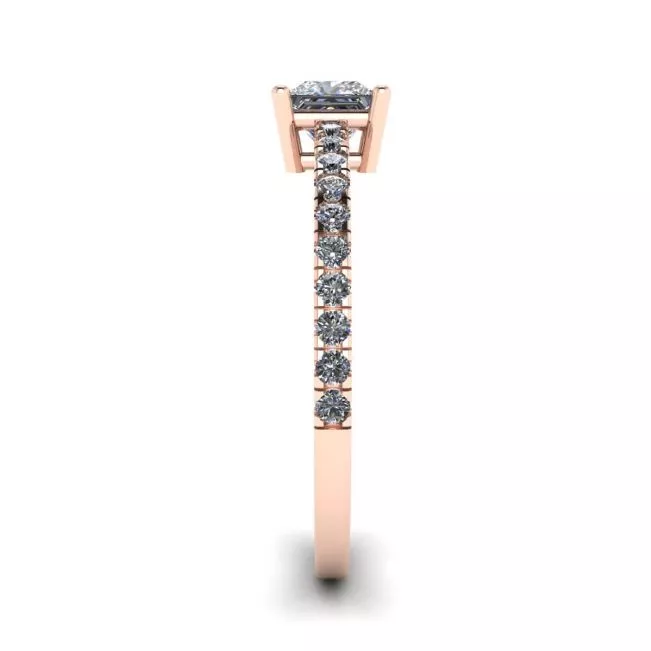 Princess Cut Diamond Ring with Side Pave in 18K Rose Gold - Photo 2