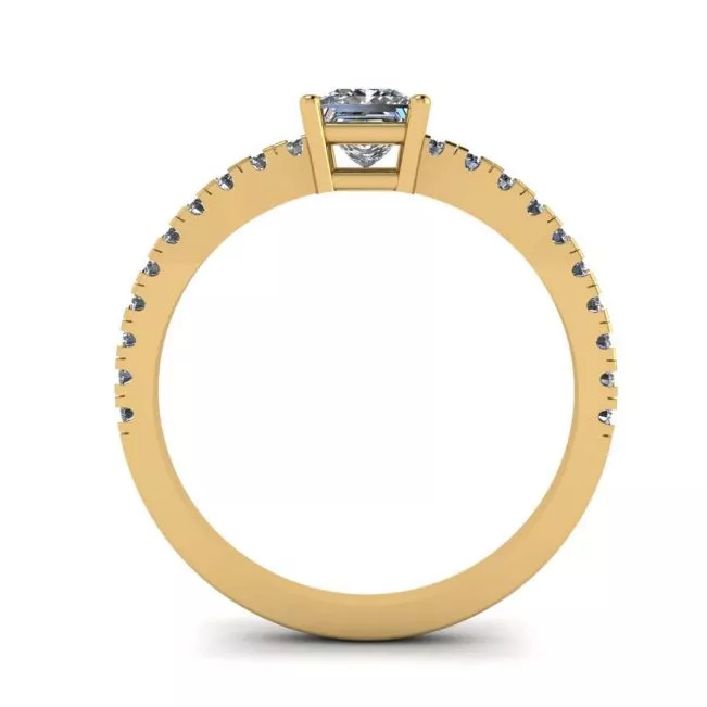 Princess Cut Diamond Ring with Side Pave in 18K Yellow Gold - Photo 1
