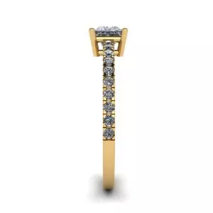 Princess Cut Diamond Ring with Side Pave in 18K Yellow Gold - Photo 2