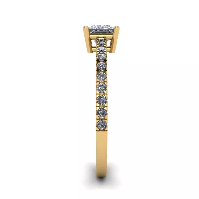 Princess Cut Diamond Ring with Side Pave in 18K Yellow Gold - Photo 2