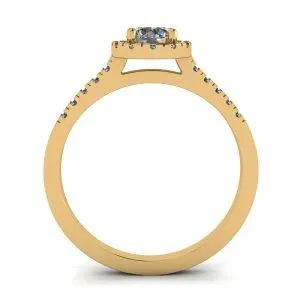 18K Yellow Gold Ring with Round Diamond in Halo - Photo 1