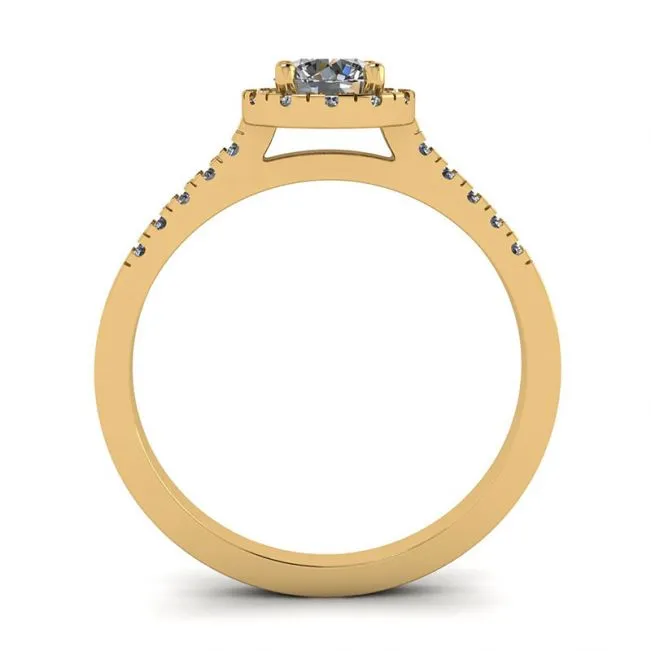18K Yellow Gold Ring with Round Diamond in Halo - Photo 1