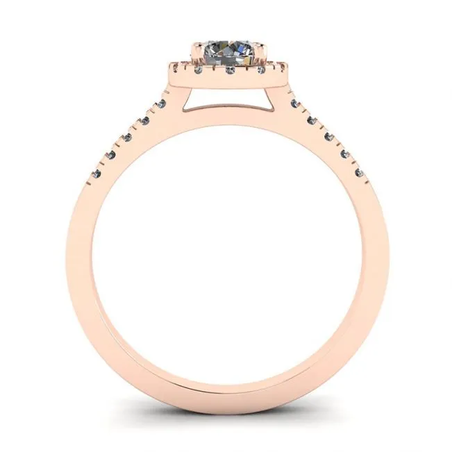 18K Rose Gold Ring with Round Diamond in Halo - Photo 1
