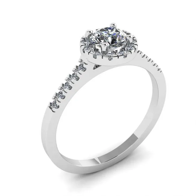 18K White Gold Ring with Round Diamond in Halo - Photo 2