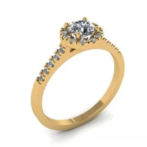 18K Yellow Gold Ring with Round Diamond in Halo - Photo 2