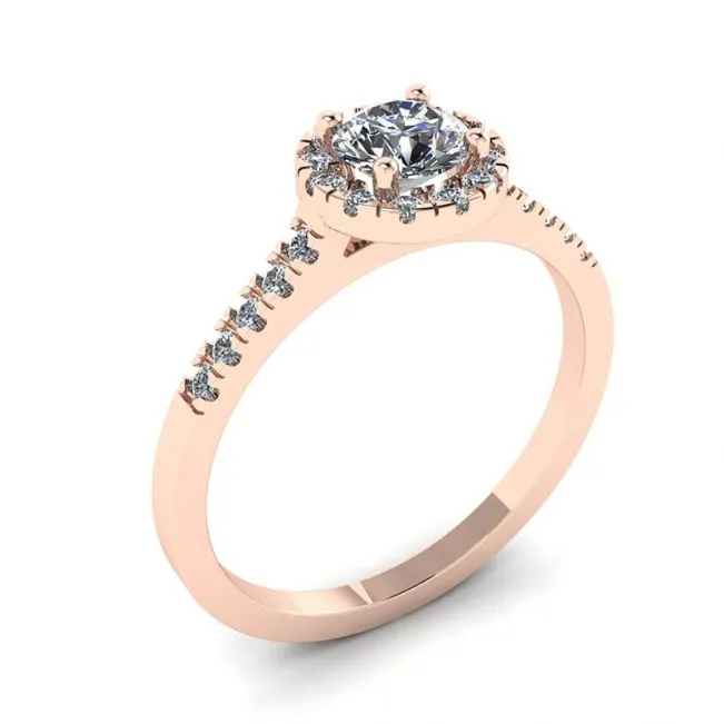 18K Rose Gold Ring with Round Diamond in Halo - Photo 2