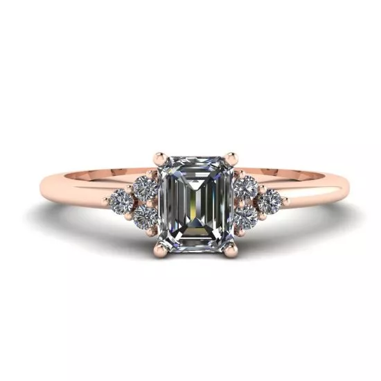 Emerald Cut Diamond Ring with Side Diamonds Rose Gold, Enlarge image 1