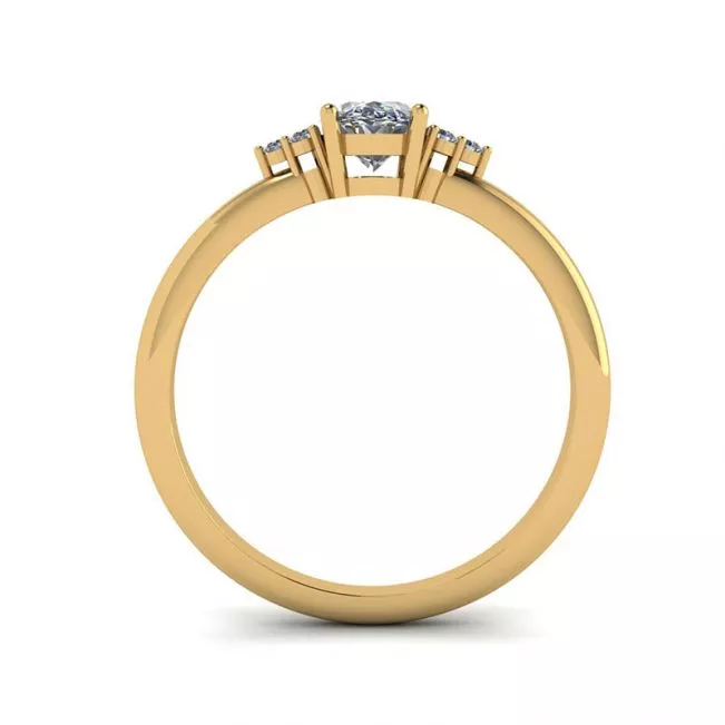 Oval Diamond with 3 Side Diamonds Ring Yellow Gold - Photo 1