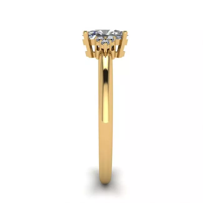Oval Diamond with 3 Side Diamonds Ring Yellow Gold - Photo 2