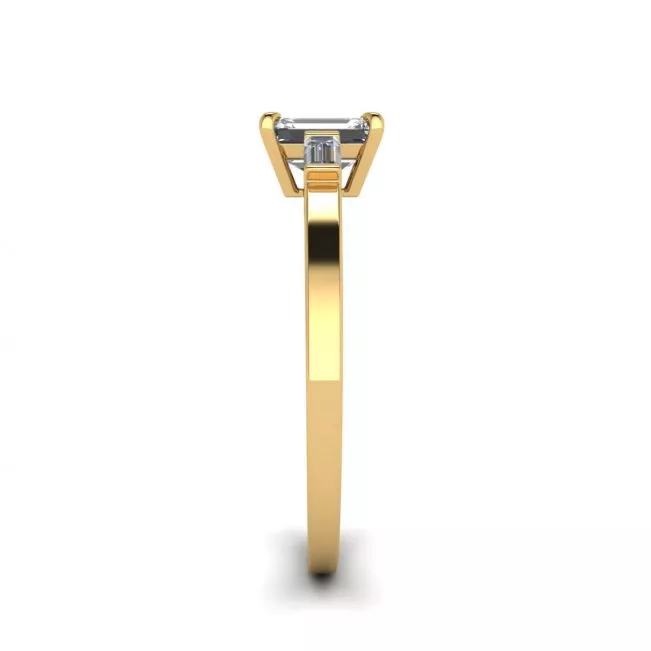 Emerald Cut and Side Baguette Diamond Ring Yellow Gold - Photo 2