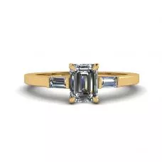 Emerald Cut and Side Baguette Diamond Ring Yellow Gold