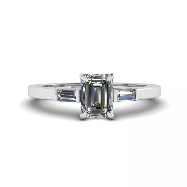 Emerald Cut and Side Baguette Diamond Ring