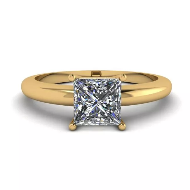 Princess Cut Simple Solittaire Ring in Yellow Gold