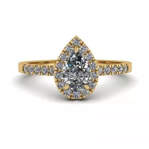 Halo Diamond Pear Shape Ring in 18K Yellow Gold