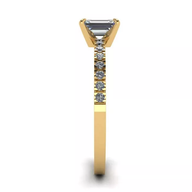 18K Yellow Gold Ring with Emerald Cut Diamond - Photo 2