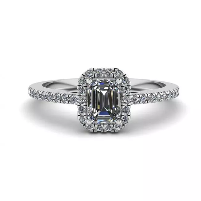 Emerald Cut Diamond Ring with Halo