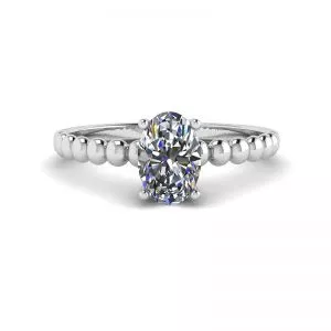 Oval Diamond on Beaded 18K White Gold Ring