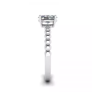 Oval Diamond on Beaded 18K White Gold Ring - Photo 2