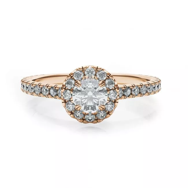 18K Rose Gold Ring with Round Diamond in Halo