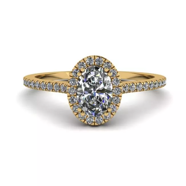 Halo Diamond Oval Cut Ring in 18K Yellow Gold