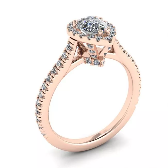 Halo Diamond Pear Cut Ring in 18K Rose Gold - Photo 3