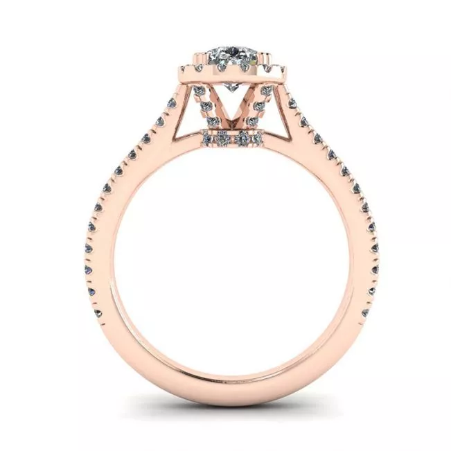 Halo Diamond Pear Cut Ring in 18K Rose Gold - Photo 1