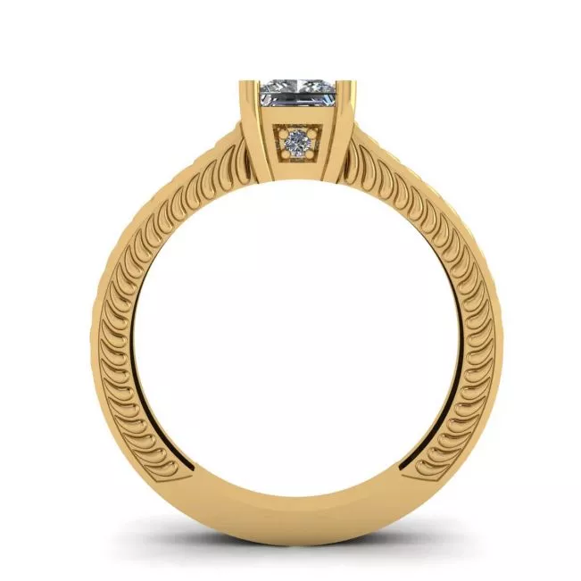 Oriental Style Princess Cut Diamond Ring 18K Yellow Gold - Photo 1