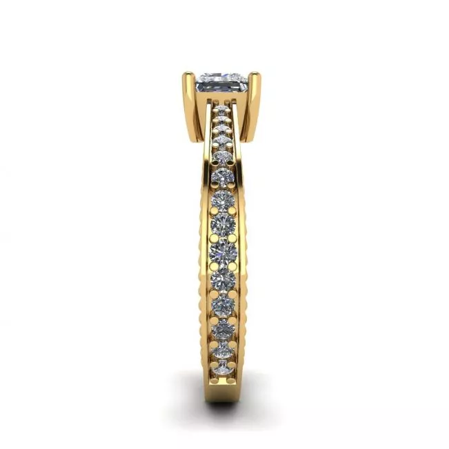 Oriental Style Princess Diamond Ring with Pave in 18K Yellow Gold - Photo 2