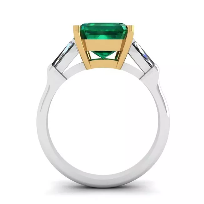3 carat Emerald Ring with Side Diamonds Baguette - Photo 1