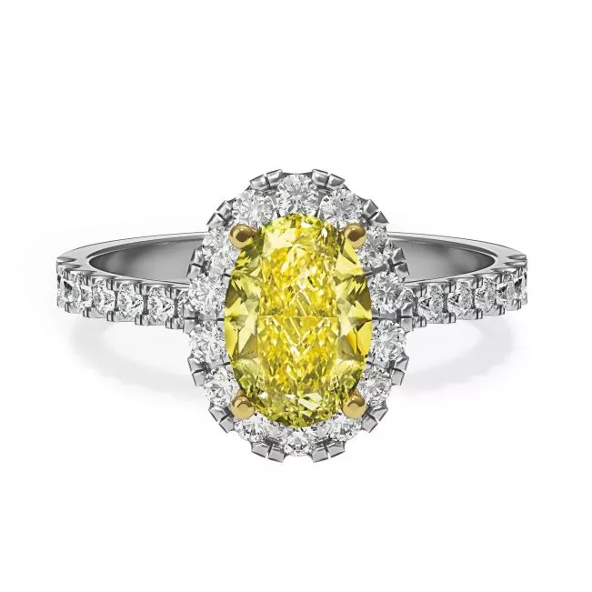 1.13 ct Oval Yellow Diamond Ring with Diamond Halo