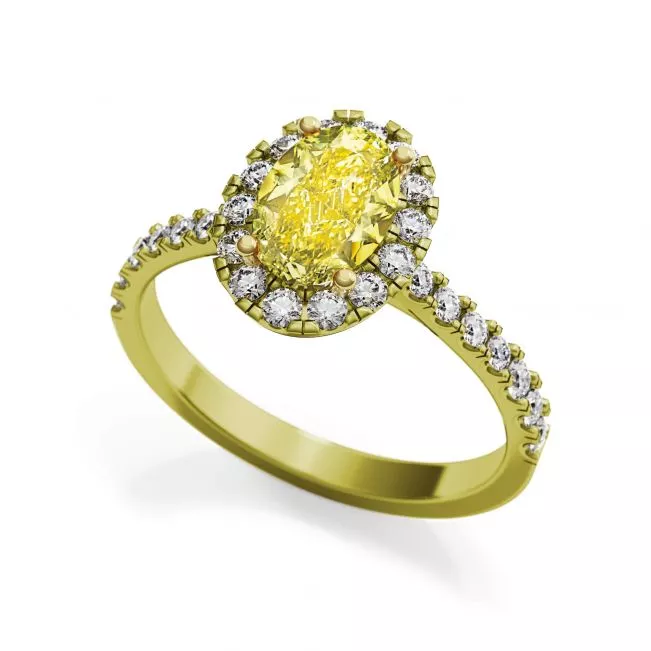 1.13 ct Oval Yellow Diamond Ring with Halo Yellow Gold - Photo 2