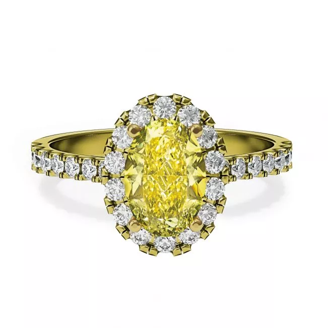 1.13 ct Oval Yellow Diamond Ring with Halo Yellow Gold
