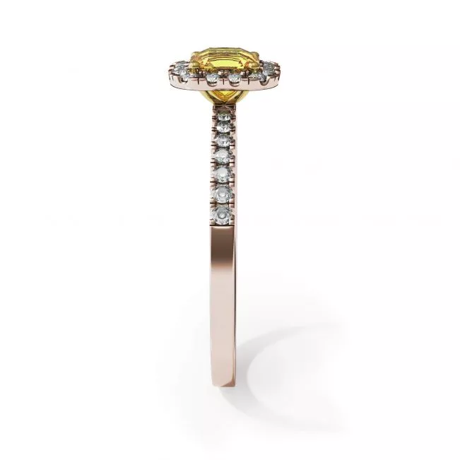 Cushion 0.5 ct Yellow Diamond Ring with Halo Rose Gold - Photo 2