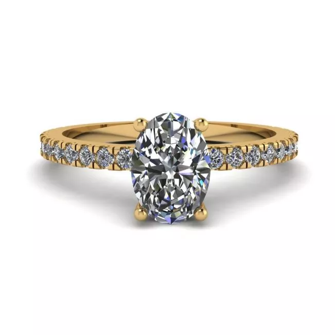 Oval Diamond Ring with Pave in Yellow Gold 