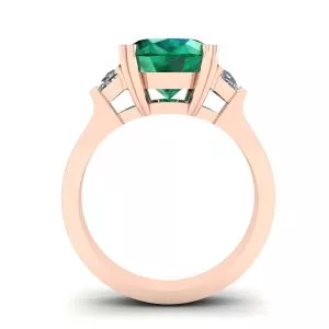 Oval Emerald with Half-Moon Side Diamonds Ring Rose Gold - Photo 1