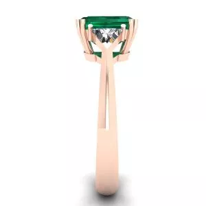 3 carat Emerald Ring with Triangle Side Diamonds Rose Gold - Photo 2