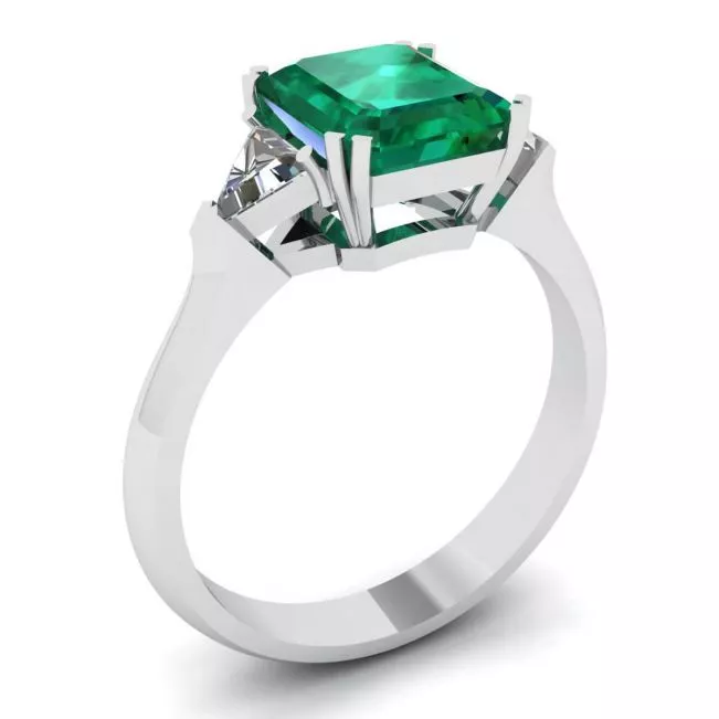 3.31 carat Emerald and Side Trillion Diamonds Ring - Photo 3