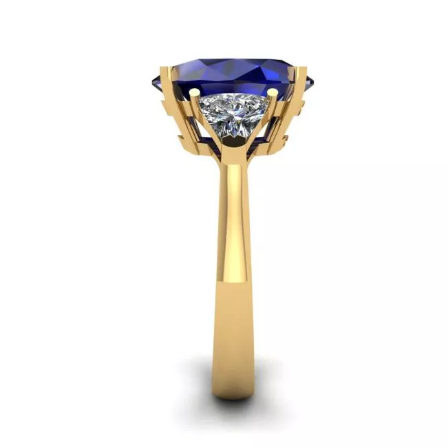 Three Stone Ring with Sapphire Yellow Gold - Photo 2