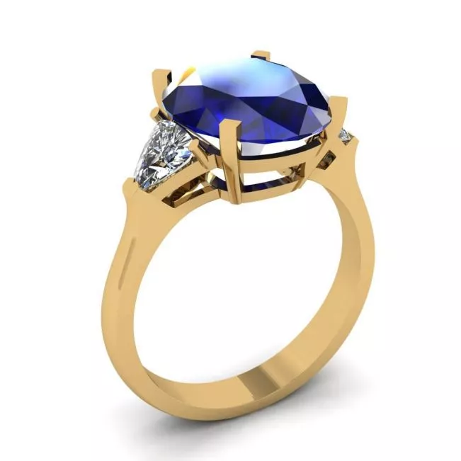 Three Stone Ring with Sapphire Yellow Gold - Photo 3