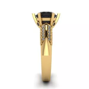 6-Prong Black Diamond with Duo-color Pave Ring  Yellow Gold - Photo 2