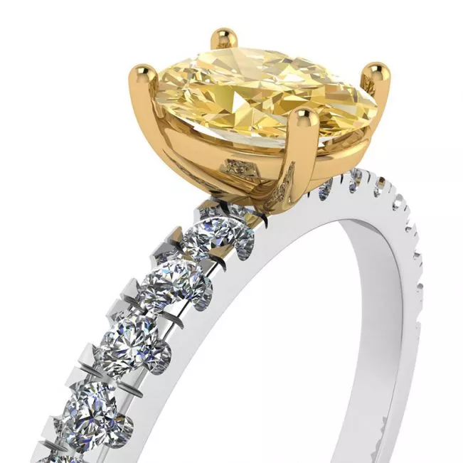 Oval Yellow Diamond with Side Pave Ring - Photo 1