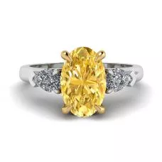 Oval Yellow Diamond with Side Pear White Diamonds Ring