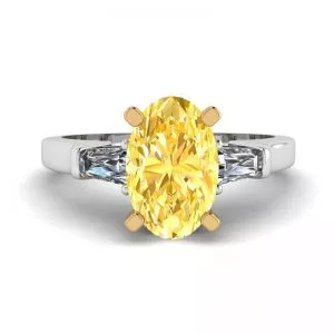 Oval Yellow Diamond with White Side Baguettes Ring