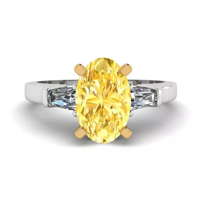 Oval Yellow Diamond with White Side Baguettes Ring