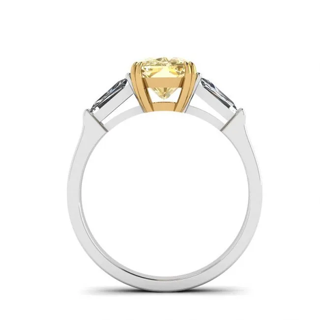 Cushion Yellow Diamond with White Baguettes Ring - Photo 1