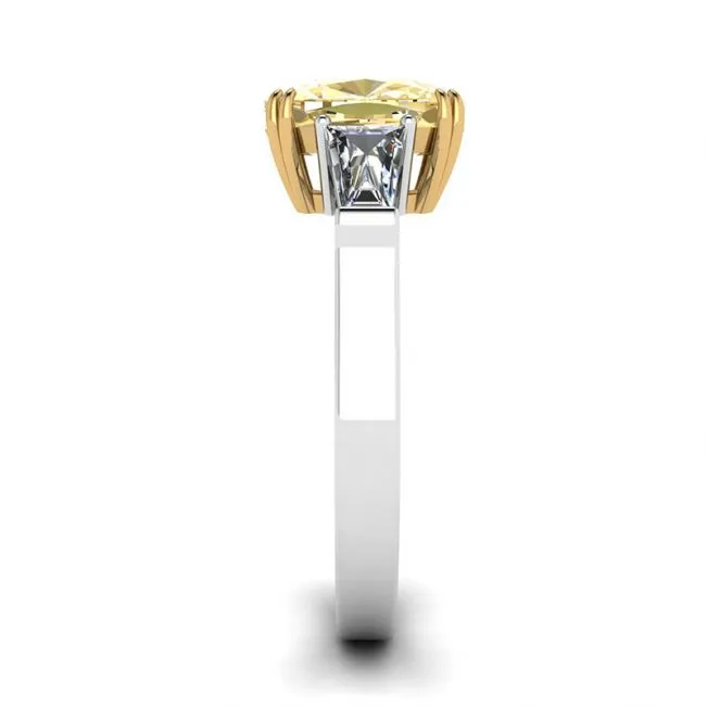 Cushion Yellow Diamond with White Baguettes Ring - Photo 2