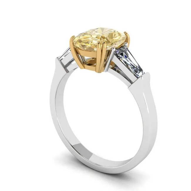 Cushion Yellow Diamond with White Baguettes Ring - Photo 3