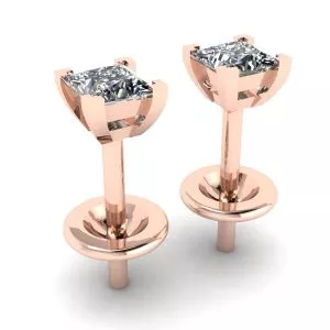 Princess-Cut Diamond Stud Earrings Rose Gold - Photo 2