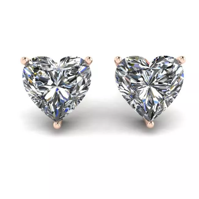 Heart Shape Diamond Stud Earrings Rose Gold