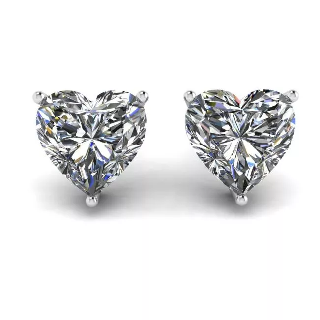 Heart Shape Diamond Stud Earrings White Gold